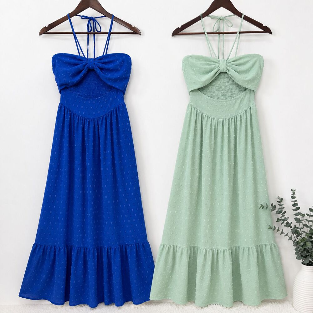 SHEIN Maxi Dress Bundle Lot 2 Blue and Mint Green Swiss Dot Cottagecore SM US 4